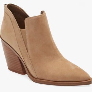 Vince Camuto Tan Suede Women's Pointed Toe Block Heel Ankle Boot